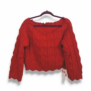 Cider floral knit cottage cold shoulder distressed chunky sweater S NWT